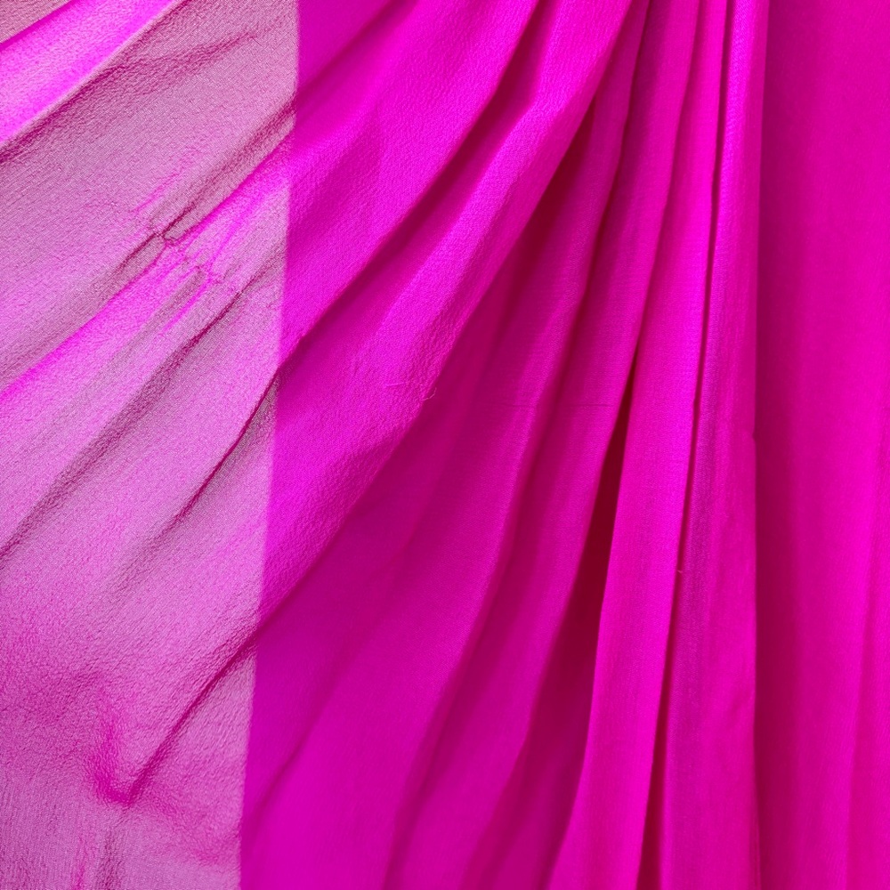 Empire Waist Silk Bright Pink Formal Full Length Dress - Picture 4 of 11